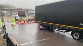 An angry lorry driver sounds his horn continuously as he arrives at the Dover unable to enter the Port and leave the UK
