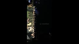 Families of the beirut explosion victims raise their photos amongst the Lebanese anthem in protest demanding justice