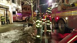 FDNY firetruck rams in to the side of a Brooklyn building in an accident , 6 people were rushed to the hospital