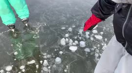 Amazing bubble pattern in fresh frozen ice
