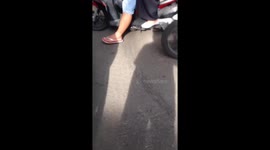 The Minibus car bursts into Kekali Bintaro, Tangerang. Indonesia