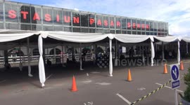 Officer in Snowman Costume, Senen Train Station, Central Jakarta. Indonesia