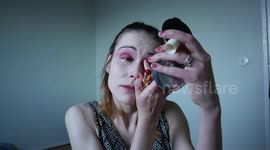 Swedish woman completes monochrome makeup look using just lipstick