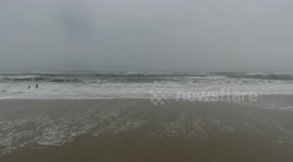 Winter Storm Creates Large Waves In The Ocean Off Rockaway Beach, Queens, NYC