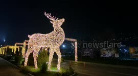 Glowing deer as a Christmas decoration in the city of Sarajevo.