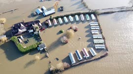 Caravan site completely flooded near Tewkesbury, Gloucestershire after Storm Bella hits UK