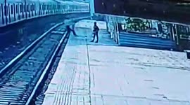 Railway security personnel saved man from death as he fell on tracks in central India