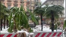 Snow in Piazza Duomo in Milan, Italy