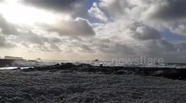 France: Storm Bella Whips Up Sea Foam In Brittany