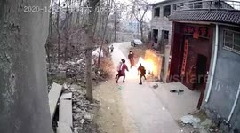 Mother saves kids from fireball after father accidentally ignites gas canister