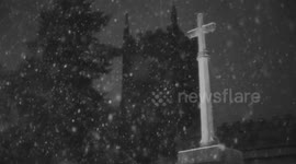Snowing at St Mary's Church in Leeds