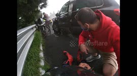 Terrifying moment car crashes into group of bikers stopped on highway shoulder in Mexico minutes after first crash