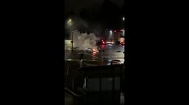 After a crash car burns up in flames in Troutdale, Oregon