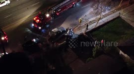 Road traffic collision, with an overturned vehicle in Granada Hill, USA