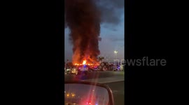 Las Vegas tire shop engulfed in flames; two people injured
