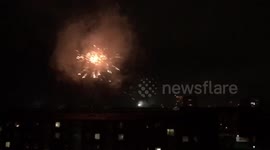 Neighbours welcome 2021 New Year with fireworks in Malmö, Sweden