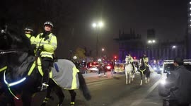 Mounted police break up crowds of New Year's revellers in Westminster, London