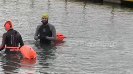 New years day swimmers brave the cold weather in Derbyshire, UK