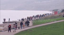 Busy seafront on New Year's Day in Minster on Sea, Kent, UK