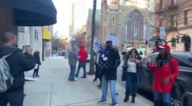 Small crowd protest against COVID-19 vaccine in New York City
