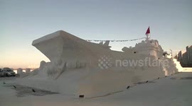 China's first aircraft carrier is recreated out of snow