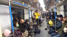 Moscow Metro buskers entertain train passengers
