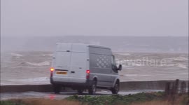 Cars get soaked by strong winds & waves in Leysdown, Kent, UK