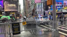 Times Square in New York is blocked to prevent crowd forming