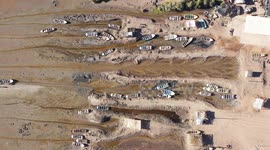 Aerial view of fishing boats in the mud or mud of the estuary in the community of Paredón Colorado or also called Paredón Viejo is a ranchería in the municipality of Benito Juárez, located in the south of the Mexican state of Sonora, on the coast
