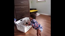 What happens when baby offers to help clean the house