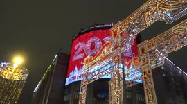 Moscow Central Telegraph displays 2021 greetings on Tverskaya Street