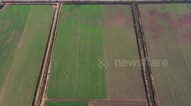 Aerial view of the parcels and hectares of crops in the community Paredón Colorado or also called Paredón Viejo is a ranchería of the municipality of Benito Juárez, located in the south of the Mexican state of Sonora, on the coast with the Sea of Cortez