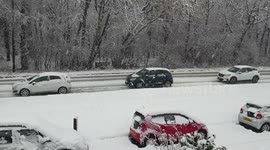 Heavy snowfall causes traffic disruption in County Durham, UK