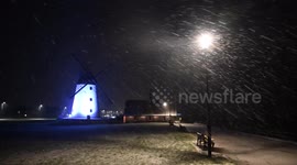 Heavy snow and a windmill, watch as a blizzard blows across northwest England as freezing start to 2021 continues