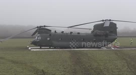 RAF Chinook helicopter stuck in the mud in Oxfordshire after emergency landing