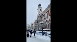 puerta del sol in snow in madrid