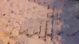 Puerta del sol pista de hielo debido a la tormenta filomena