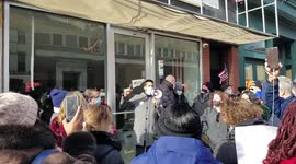 Bayridge Democrats gather outside Republican Congresswoman Nicole Malliotakis in Brooklyn ny demanding she invokes the 25th amendment on president trump