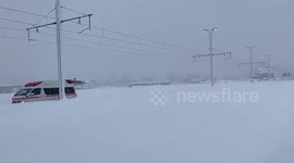 Japan: Vehicles Stranded Due To Record Breaking Heavy Snow In Hokuriku Region