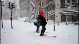 Spain: Skiers Take To Madrid Streets As Filomena Brings Heavy Snowfall 6