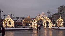 A spectacle of Christmas light installations on Theatre Square in Moscow