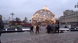 Winter fairy tale of Theatre Square Christmas light installations in downtown Moscow