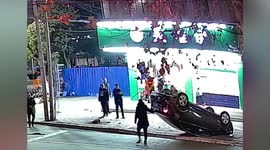 Car flips over after drunk motorist crashes into cable on roadside in China