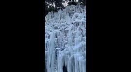 Giant waterfall freezes in South Korea after temperature drops
