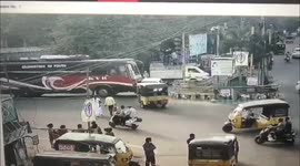 Two men survive after bus rams and crushes their vehicle in southern India