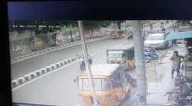 Driver escapes as car runs over median and turns turtle in Southern India's Tamil Nadu