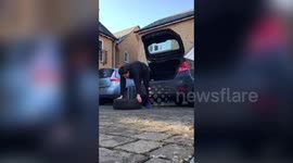 Watch the funny moment a woman hears a sonic boom - and freezes in complete shock