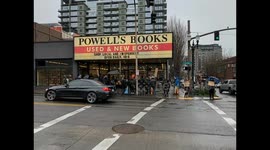 Wideshot of Protest Outside Powell's Books