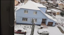 This is how it dawns in my town through the Great Snow in Slovakia