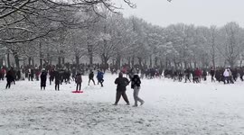 Dozens partake in snowball fight as UK lockdown rules ignored in Leeds park